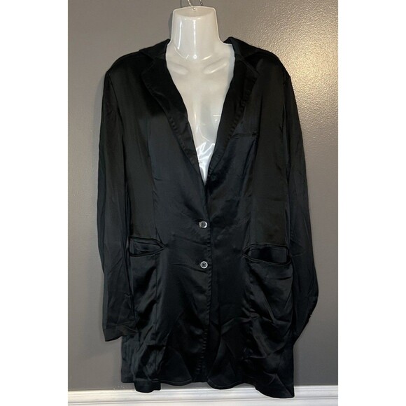 Express 100% Silk Women’s Size Medium Two Button Black Single Breasted Blazer - Picture 1 of 7